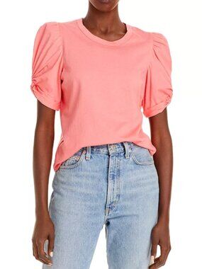 A.L.C. Kati Twisted-Sleeve Tee Puff-Sleeve Crewneck Tee Lychee Retail $135.00